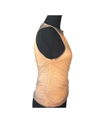 ZARA Sheer Ruched Sleeveless Tank Top Beige Mesh thumbnail 3
