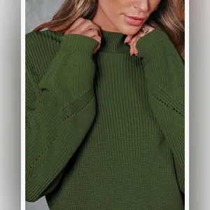 NEW Mock Neck Trendy Lantern Sleeve Ribbed Knit Bodycon Pullover Sweater Dress S thumbnail 7