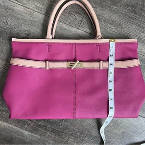 Tommy Hilfiger Leather Purse Magenta Cranberry Tan Double Handle Bag thumbnail 10