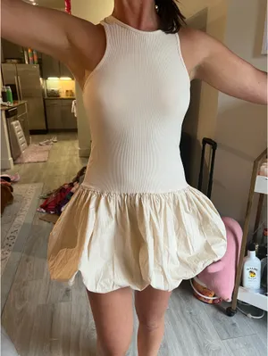 Fancy D Boutique Cream Bubble Mini Dress thumbnail 1