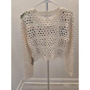 Luna Ivy Granny Square Crochet Sweater Cream Colorful Open Knit Women Size S NWT thumbnail 5