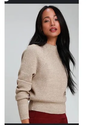 Free People Too Good Heathered Beige Knit Pullover Sweater Size Medium Cozy thumbnail 1