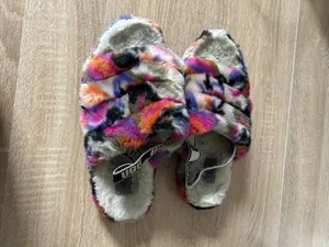 UGG Multicolor Faux Fur Slide Slippers in Cream, Pink & Orange thumbnail 5