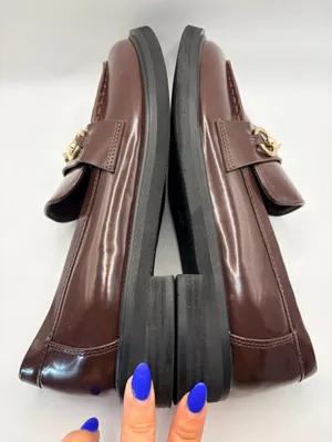 American Eagle Burgundy Patent Horsebit Loafers Size 7.5 Preppy Academia Lug Sole thumbnail 6