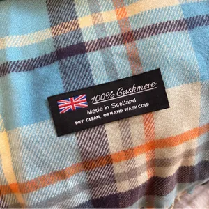 Cashmere Blue Plaid Fringe Scarf Made in Scotland 66 x 11.5 thumbnail 5