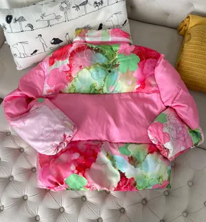 BECCI Pink Printed Puffer Jacket in XS thumbnail 2
