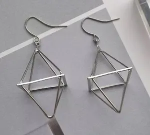 3/$30 🤍 Geometric Pyramid Earrings Silver thumbnail 1