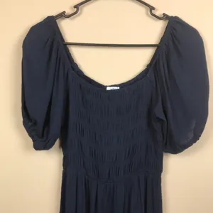 NWT Blue Rain Women’s Smocked Bodice Puff Sleeve Navy Blue Dress thumbnail 2