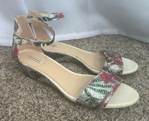 Alex Marie glitter crystal bling flower floral sandal shoes wedge heel‎ strap 9 thumbnail 1