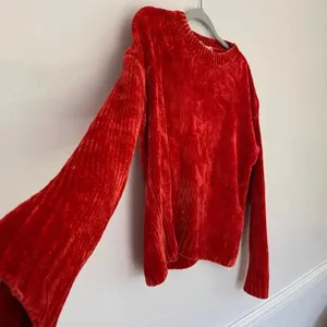 Molly Green Plush Chenille Sweater Red Cozycore Velvetcore Luxe‎ Buttery Winter thumbnail 4