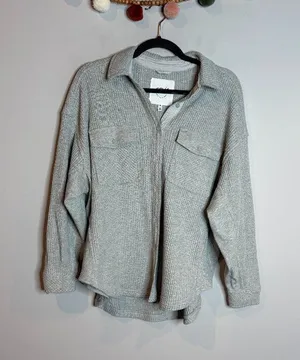 Aerie grey LumberJill waffle button down shacket thumbnail 1
