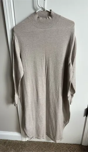 Mango Long Sleeve Mock Neck Knit Dress in Light Beige thumbnail 1