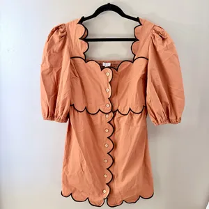 TCEC Scalloped Button Front Puff Sleeve Mini Dress Terracotta Orange Large thumbnail 2