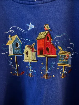 Breckenridge Embroidered Birdhouses Crewneck Sweatshirt Size Large thumbnail 2