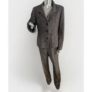 Vintage Carlisle Black White Marled tweed herringbone Pant Suit Wool Blend 12 thumbnail 2