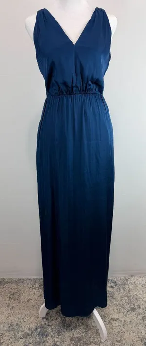 H&M dark teal satin maxi dress minimalist slip with slit and open back vibe 2 thumbnail 1