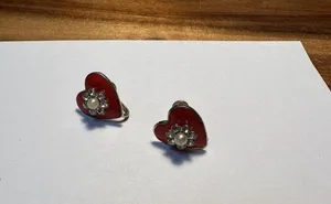 Vintage Coro Red Enamel Heart Rhinestone Screw On Non Pierced Earrings thumbnail 10