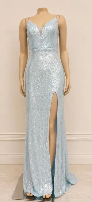 Windsor Gorgeous Sparkle Sequin Light Blue Form Fitting Prom Dress Size Small S thumbnail 1
