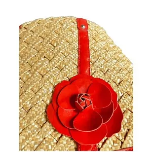 Coldwater Creek Woven Straw Tote Bag Red Leather Trim Flower Accent ‎ Vacation thumbnail 10