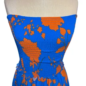 Abel The Label XS Maxi Dress Blue Orange Floral Smocked Strapless‎ Wedding Guest thumbnail 3
