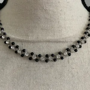Sparkly Black Crystal‎ Rhinestone Necklace & Earrings Set Matching Event Demure thumbnail 4