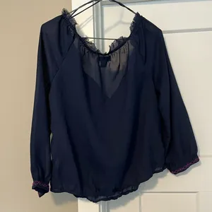 American Eagle Outfitters Navy Ruffled Embellished Blouse thumbnail 5