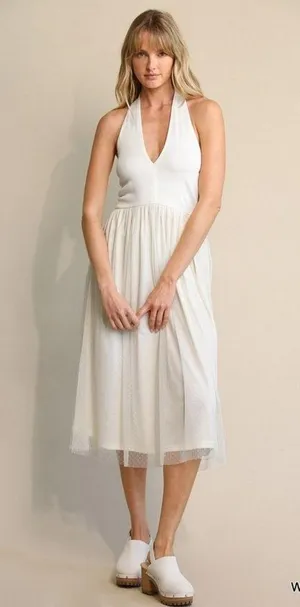 Elegant White halter Midi Dress Size M thumbnail 2