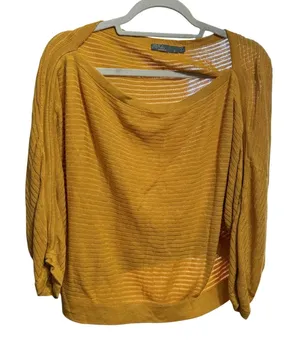 Prana Ochre Yellow Textured Knit Dolman Sleeve Sweater sz‎ S thumbnail 1