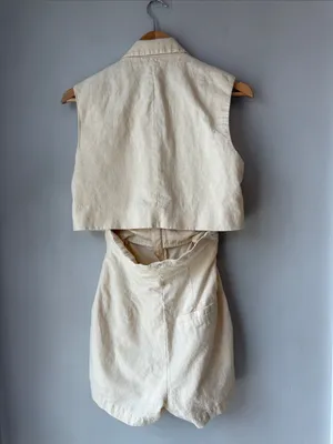 Zara Linen Cotton Romper Short Jumpsuit thumbnail 3