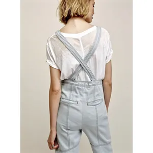 Free People 70s 100% Cotton Light Wash Wide Leg Denim Overalls Jumpsuit 27 thumbnail 2