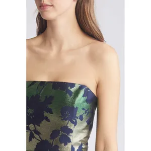 Katie May Valerie Metallic Floral Strapless Mini Dress Womens S Emerald Garden thumbnail 7