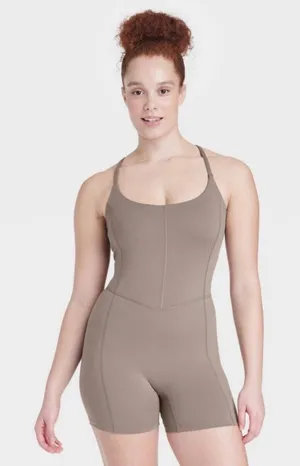 All in Motion Womens XXL Taupe Brown Crisscross‎ Back Active Romper Bodysuit thumbnail 1