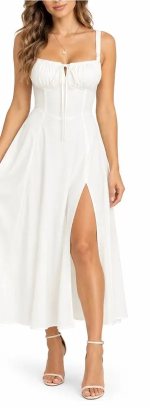 Marthea White Corset Midi Dress Size S Lace Up Back Adjustable Straps thumbnail 1