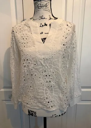 White Eyelet V-Neck Swim Coverup Tunic thumbnail 1