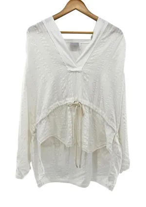 Out From Under Peyton Linen Popover Top White Size XS‎ Oversized Hooded Lounge thumbnail 1