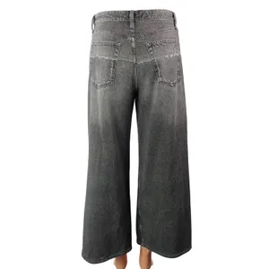rag & bone Women's Gray Faded Relaxed Cropped Baggy Wide Leg Denim Jean Pants 27 thumbnail 3