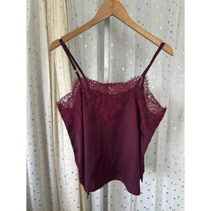 Lulu’s Women's Maddox Burgundy Satin Eyelash Lace Adjustable Straps Cami XL thumbnail 4