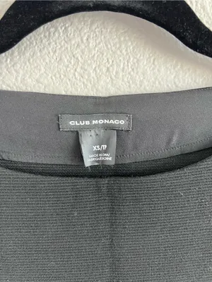 Club Monaco Knit Boat Neck Faux Leather Trim Top Black XSmall thumbnail 2