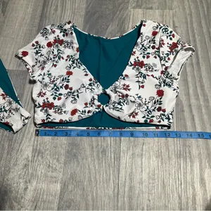 Zaful Teal Green White Floral Swim Suit Bikini Set; Medium thumbnail 5