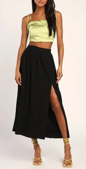 NWT Lulus Midsummer Memories Black Mid-Rise Maxi Skirt Size Small S NEW thumbnail 1