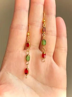 Handmade glass beads fairy whimsy dainty unique dangle earrings🌀🌙 thumbnail 2