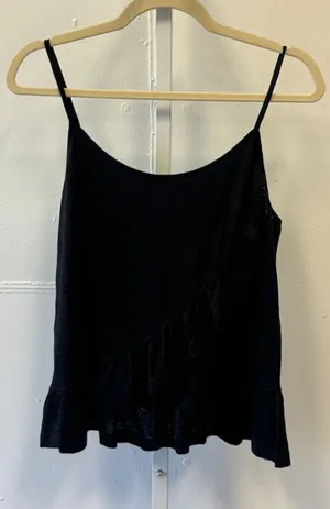 Goldie Black 100% Pima Cotton Ruffle Camisole‎ Tank Top Small Made in Peru thumbnail 1