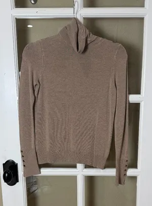 Zara Camel Brown Tan Turtleneck Sweater with Gold Button Detail Size Small thumbnail 1