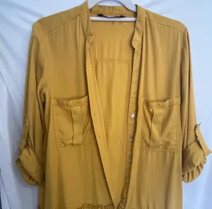 ZARA mustard yellow drop waist button front ruffled Lyocell tunic dress listing-status-banner thumbnail 3