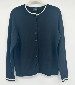 MAGASCHONI FOR BLOOMINGDALES Womens Black‎ Cardigan Sweater Button Up Knit Trim thumbnail 1