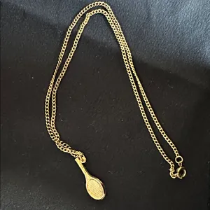 Vintage Saravel EUC goldtone tennis racquet necklace & earrings in original box thumbnail 4