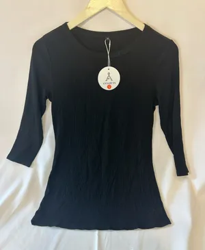 Black Ribbed Scoop Neck Long Sleeve Top thumbnail 1