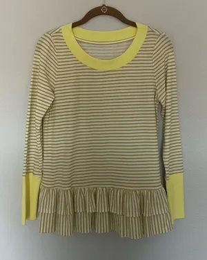Anthropologie Ella Mara Yellow Striped Top Peplum Ruffles thumbnail 1