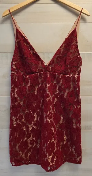{6} Free People Dangerous Love Lace Mini Dress Red Nude Spaghetti Strap thumbnail 1