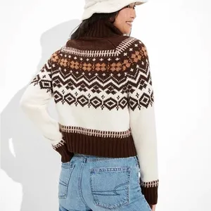 AMERICAN EAGLE‎ Fairisle Snowdrift Turtleneck Sweater Cropped Fair Isle Small thumbnail 7